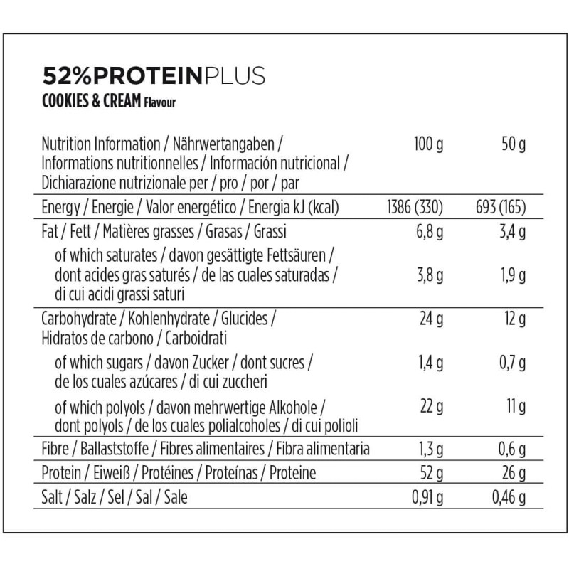 Powerbar 52% Protein Plus Cookies&Cream 20x50g - Barretta ad alto contenuto proteico e a basso contenuto di zuccheri - 20x50g