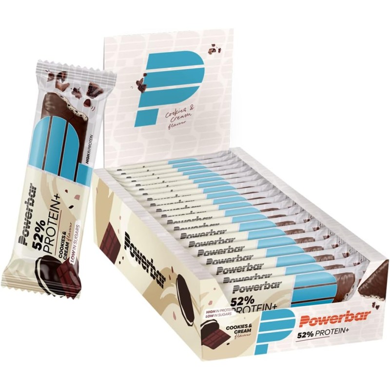 Powerbar 52% Protein Plus Cookies&Cream 20x50g - Barretta ad alto contenuto proteico e a basso contenuto di zuccheri - 20x50g