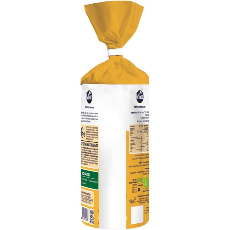 Matt, Le Sottili Mais Curcuma bio, Gallette di Mais e Curcuma Senza Lievito, Vegan Ok - 12 Confezioni da 130 gr