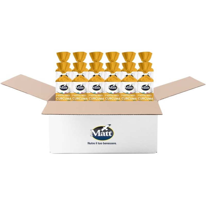 Matt, Le Sottili Mais Curcuma bio, Gallette di Mais e Curcuma Senza Lievito, Vegan Ok - 12 Confezioni da 130 gr