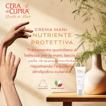 Cera di Cupra, Crema Mani Nutriente Protettiva, Trattamento Quotidiano per le Mani, Nutre e Idrata la Pelle Donando Morbidezza e Comfort, Made in Italy, Dermatologicamente Testato, 75 ml - 75 ml (Confezione da 1)
