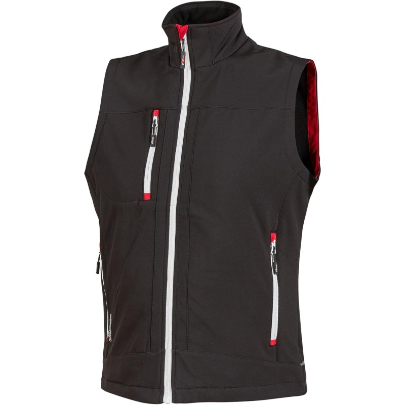 U-POWER | Gilet da Lavoro CLIMB, in Tessuto Soft Shell Stretch Traspirante Antivento e Idrorepellente, tasche frontali e portacellulare, fondo sagomato, 96% Poliestere 4% Elastane - L BLACK CARBON