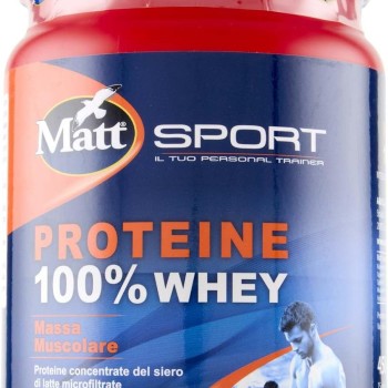 Matt Sport, Integratore Alimentare Proteine 100% Whey, Ideale da Assumere Prima e Dopo l'Attività Sportiva per Mantenere e Aumentare la Massa Muscolare, con Dosatore, Gusto Cacao, 15 Dosi