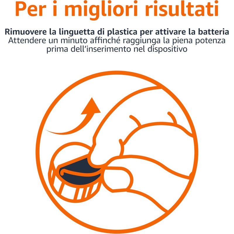 Amazon Basics Confezione da 60 batterie zinco-aria per apparecchi acustici, misura 10, 1,45 Volt, linguetta gialla, durata 4 anni, Confezione Sicura per Bambini (Usare le Forbici per Aprire)