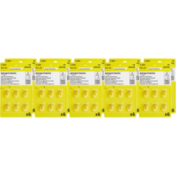 Amazon Basics Confezione da 60 batterie zinco-aria per apparecchi acustici, misura 10, 1,45 Volt, linguetta gialla, durata 4 anni, Confezione Sicura per Bambini (Usare le Forbici per Aprire)