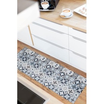 andiamo - Tappeto da Cucina in PVC con Superficie Liscia e Design Colorati, di Facile Manutenzione, Resistente e Privo di Sostanze nocive, Colore: Grigio, Dimensioni: 50 x 150 cm - 50 x 150 cm Grau