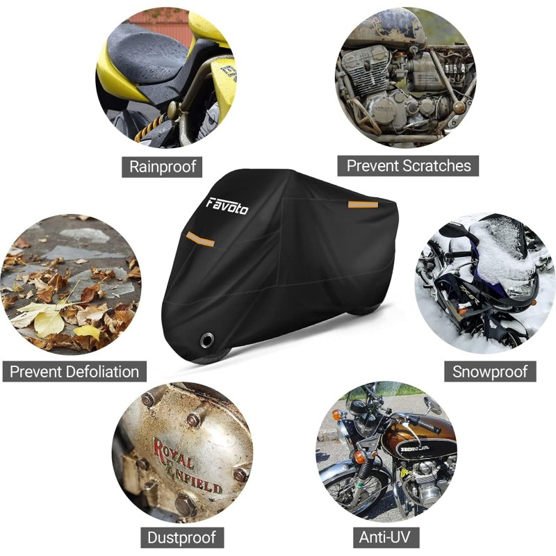Favoto Telo Coprimoto Resistente a Acqua, Polvere, Pioggia, Vento, Escrementi di Uccelli, Copertura Antifurto per Moto Motorino Motocicletta Scooter - 245 * 105 * 125cm (XXL)