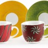Excelsa Afrika Set 6 Tazzine Da Caffè Con Piattino 90 Ml, Porcellana, Multicolore, ‎6 x 6 x 5 cm 1.26 Kg