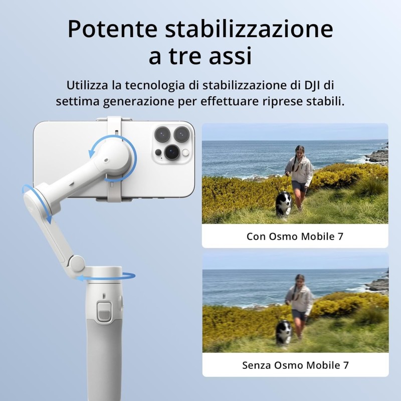DJI Osmo Mobile 7 Stabilizzatore per iPhone, Android, Treppiede integrato, Ultra-leggero, Stabilizzatore 3 assi per smartphone, ActiveTrack 7.0, ShotGuides, Editing a un tocco, 10 ore di autonomia DJI Osmo Mobile 7 Stabilizzatore per iPhone, Android, Treppiede integrato, Ultra-leggero, Stabilizzatore 3 assi per smartphone, ActiveTrack 7.0, ShotGuides, Editing a un tocco, 10 ore di autonomia