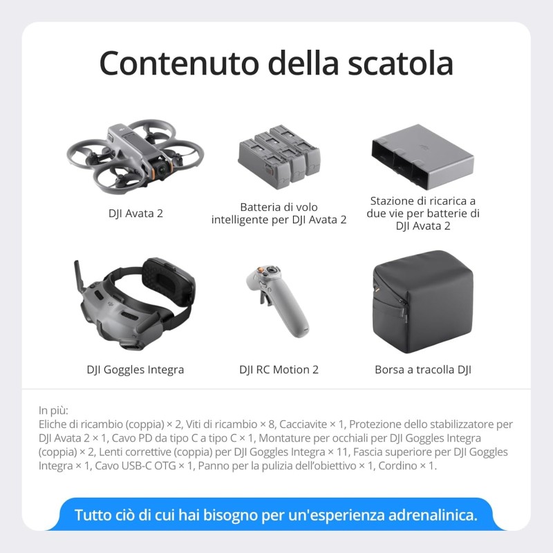 DJI Avata 2 Combo Explorer (tre batterie), drone FPV con fotocamera 4K, esperienza immersiva, paraeliche integrati, FOV da 155°, drone con fotocamera con Goggles Integra e RC Motion 2 DJI Avata 2 Combo Explorer (tre batterie), drone FPV con fotocamera 4K, esperienza immersiva, paraeliche integrati, FOV da 155°, drone con fotocamera con Goggles Integra e RC Motion 2