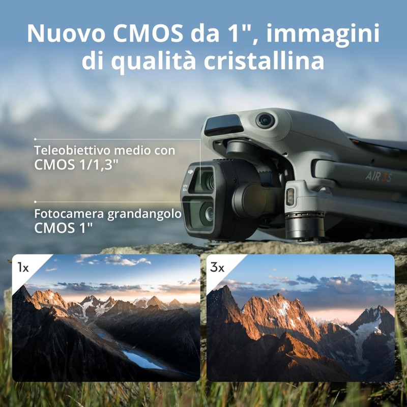 DJI Air 3S Combo Fly More (RC-N3), drone con grandangolare CMOS 1" e teleobiettivo medio, video HDR 4K/60fps, rilevamento omnidirezionale ostacoli in notturna e 3 batterie per volare più a lungo DJI Air 3S Combo Fly More (RC-N3), drone con grandangolare CMOS 1" e teleobiettivo medio, video HDR 4K/60fps, rilevamento omnidirezionale ostacoli in notturna e 3 batterie per volare più a lungo