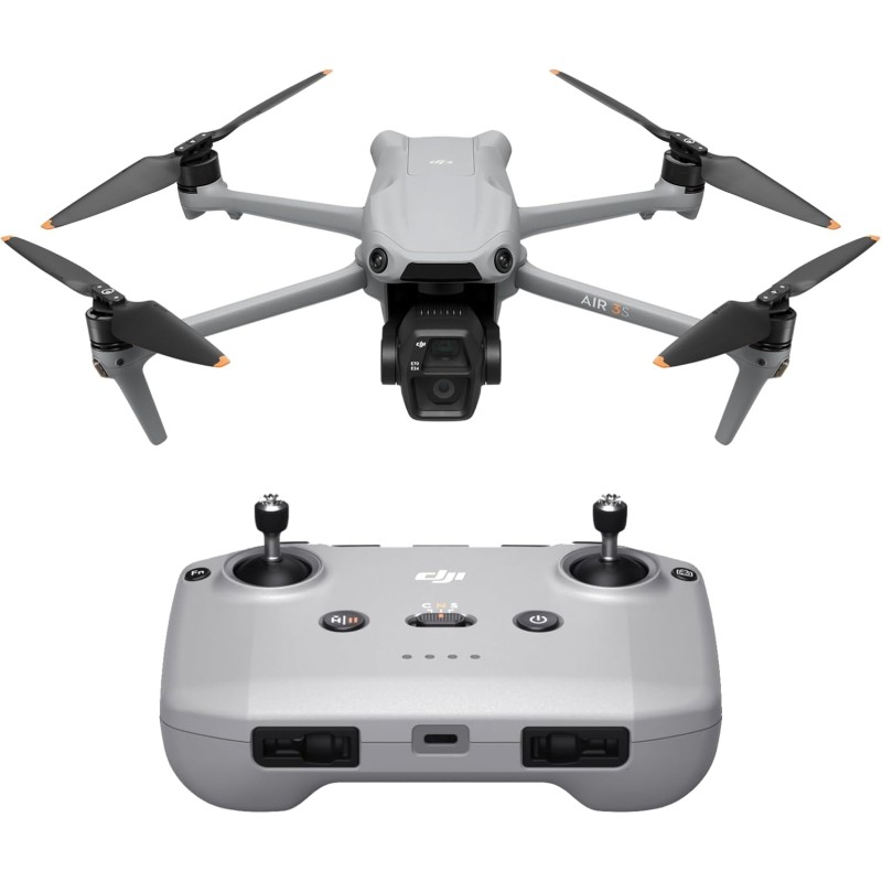 DJI Air 3S (RC-N3), drone fotocamera 4K, drone due fotocamere con fotocamera grandangolo CMOS 1", video HDR 4K/60fps e 14 stop di gamma dinamica, 45 minuti di volo, distanza di trasmissione 20 km