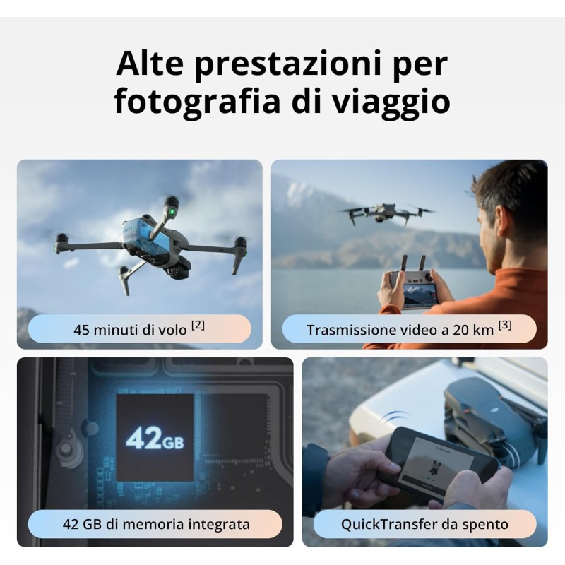 DJI Air 3S (RC-N3), drone fotocamera 4K, drone due fotocamere con fotocamera grandangolo CMOS 1", video HDR 4K/60fps e 14 stop di gamma dinamica, 45 minuti di volo, distanza di trasmissione 20 km