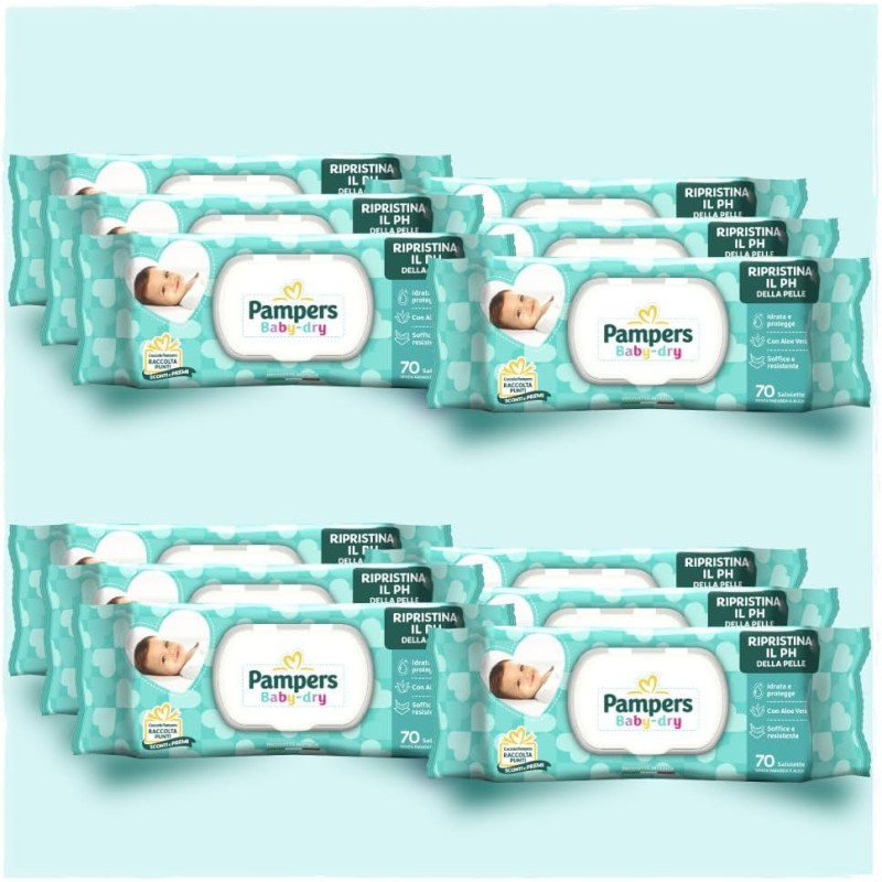Pampers Baby Dry Salviette neonato, 840 unità (12 confezioni) – Salviettine senza Sapone, senza Alcool - con Sistema Igienizzante - Ripristinano il pH naturale della pelle Pampers Baby Dry Salviette neonato, 840 unità (12 confezioni) – Salviettine senza Sapone, senza Alcool - con Sistema Igienizzante - Ripristinano il pH naturale della pelle