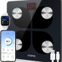 Bilancia Pesapersone Digitale RENPHO Bilancia Impedenziometrica Professionale, Bilancia Smart per iOS e Android, Ricarica USB, 13 Indici, Altamente Preciso,180KG - 280mm/11" Nero-USB