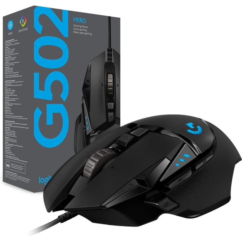 Logitech G G502 HERO Mouse Gaming Prestazioni Elevate, Sensore HERO 25K, 25.600 DPI, RGB, Pesi Regolabili, 11 Pulsanti Programmabili, Memoria Integrata, PC/Mac/Laptop, Nero