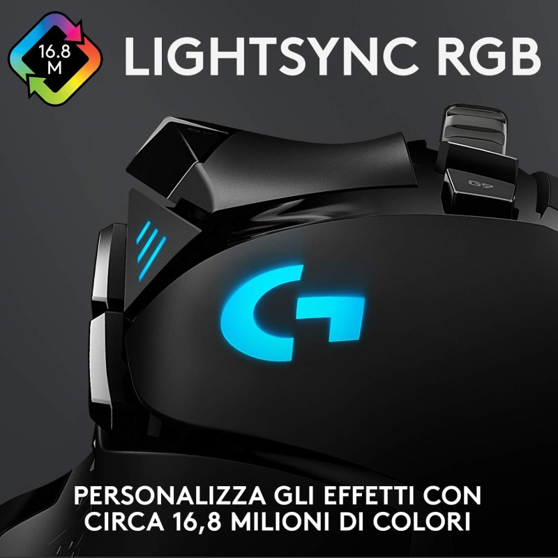 Logitech G G502 HERO Mouse Gaming Prestazioni Elevate, Sensore HERO 25K, 25.600 DPI, RGB, Pesi Regolabili, 11 Pulsanti Programmabili, Memoria Integrata, PC/Mac/Laptop, Nero