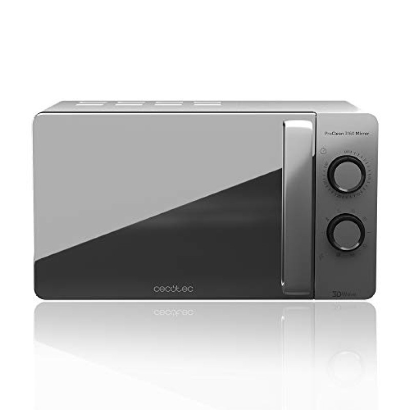 Cecotec Forno a Microonde con Grill ProClean 3160 Mirror da 20 Litri, 700 W con 6 livelli, Grill 800 W Rivestimento Ready2Clean per una migliore pulizia Tecnologia 3DWave Timer Design effetto specchio - 20 L Inox | Porta Specchio