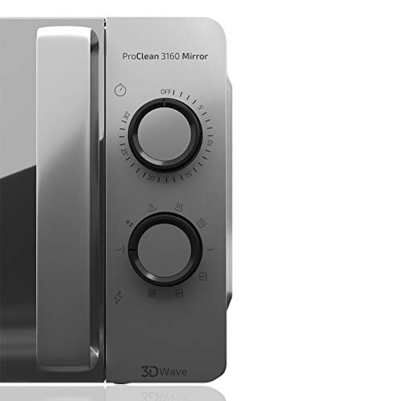 Cecotec Forno a Microonde con Grill ProClean 3160 Mirror da 20 Litri, 700 W con 6 livelli, Grill 800 W Rivestimento Ready2Clean per una migliore pulizia Tecnologia 3DWave Timer Design effetto specchio - 20 L Inox | Porta Specchio