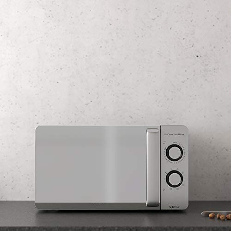 Cecotec Forno a Microonde con Grill ProClean 3160 Mirror da 20 Litri, 700 W con 6 livelli, Grill 800 W Rivestimento Ready2Clean per una migliore pulizia Tecnologia 3DWave Timer Design effetto specchio - 20 L Inox | Porta Specchio