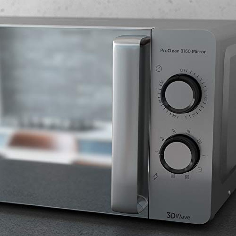 Cecotec Forno a Microonde con Grill ProClean 3160 Mirror da 20 Litri, 700 W con 6 livelli, Grill 800 W Rivestimento Ready2Clean per una migliore pulizia Tecnologia 3DWave Timer Design effetto specchio - 20 L Inox | Porta Specchio