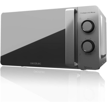 Cecotec Forno a Microonde con Grill ProClean 3160 Mirror da 20 Litri, 700 W con 6 livelli, Grill 800 W Rivestimento Ready2Clean per una migliore pulizia Tecnologia 3DWave Timer Design effetto specchio - 20 L Inox | Porta Specchio