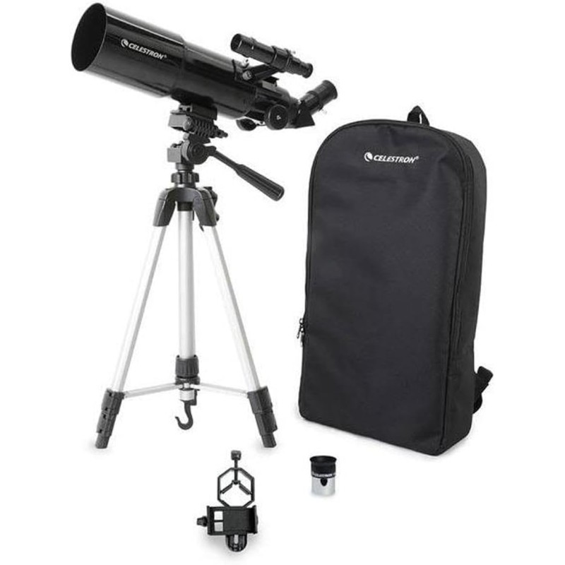 Celestron 22030 Travel Scope Telescopio rifrattore portatile con obiettivo 80mm, ottica in vetro completamente rivestita, pacchetto software di astronomia bonus e adattatore smartphone per digiscopia - 80mm with Software and Smartphone Adapter