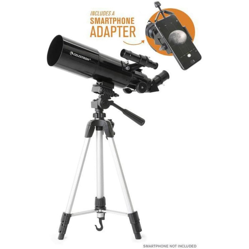Celestron 22030 Travel Scope Telescopio rifrattore portatile con obiettivo 80mm, ottica in vetro completamente rivestita, pacchetto software di astronomia bonus e adattatore smartphone per digiscopia - 80mm with Software and Smartphone Adapter