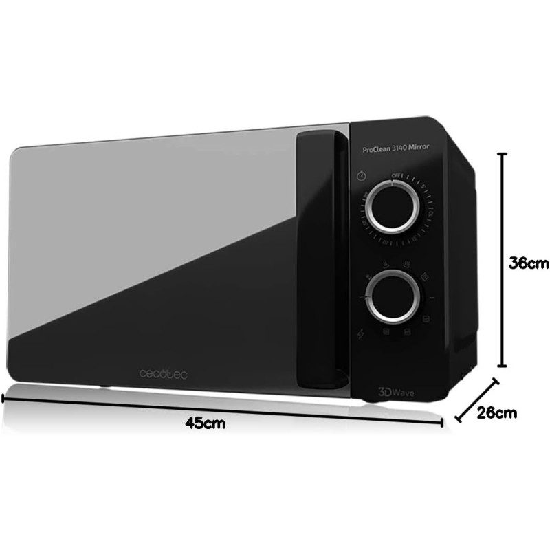 Cecotec Microondas de 20 Litros ProClean 3140 Mirror. 700 W con 6 Niveles, Grill 800W, Revestimiento Ready2Clean para mejor Limpieza, Tecnología 3DWave, Negro con Efecto Espejo - 20 L Nero | Porta Specchio Cecotec Microondas de 20 Litros ProClean 3140 Mirror. 700 W con 6 Niveles, Grill 800W, Revestimiento Ready2Clean para mejor Limpieza, Tecnología 3DWave, Negro con Efecto Espejo - 20 L Nero | Porta Specchio