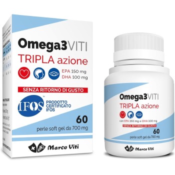 Omega3 Viti Tripla Azione, Integratore ad Alta Concentrazione di Omega-3 per Cuore, Cervello e Vista, Assunzione Giornaliera, 60 Capsule da 700 mg - 60 Unità (Confezione da 1)