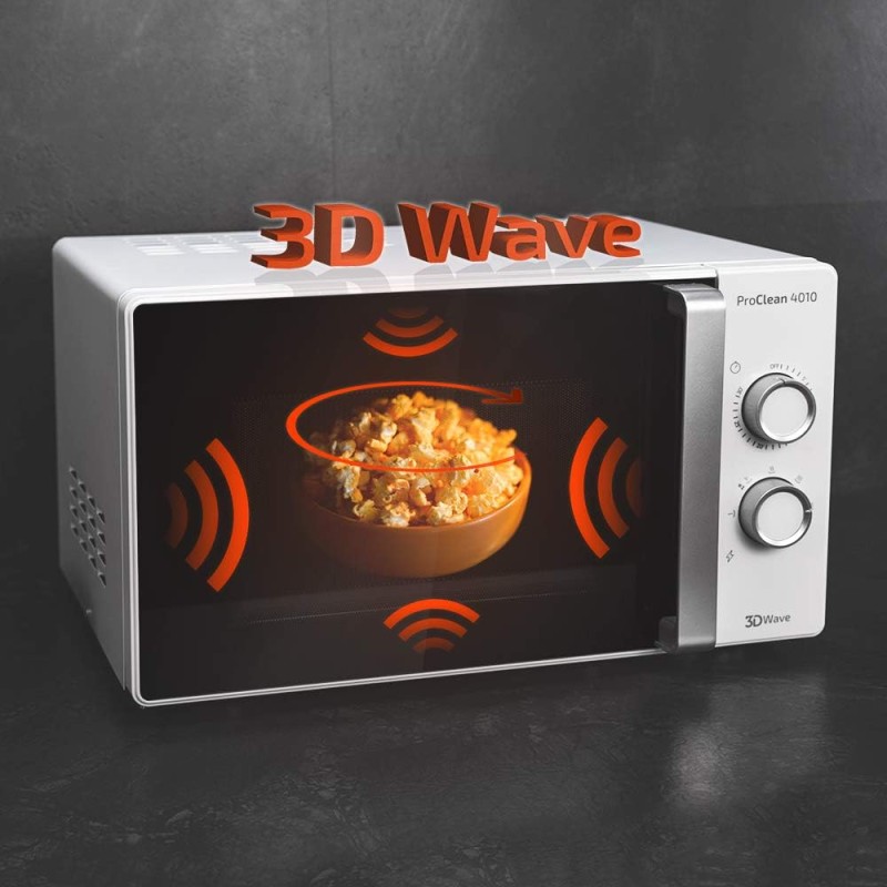Cecotec Forno a Microonde ProClean 401 da 23 Litri, 700 W, con rivestimento Ready2Clean per una migliore pulizia, tecnologia 3DWave, Design elegante con porta FullCrystal - 23 L Bianco