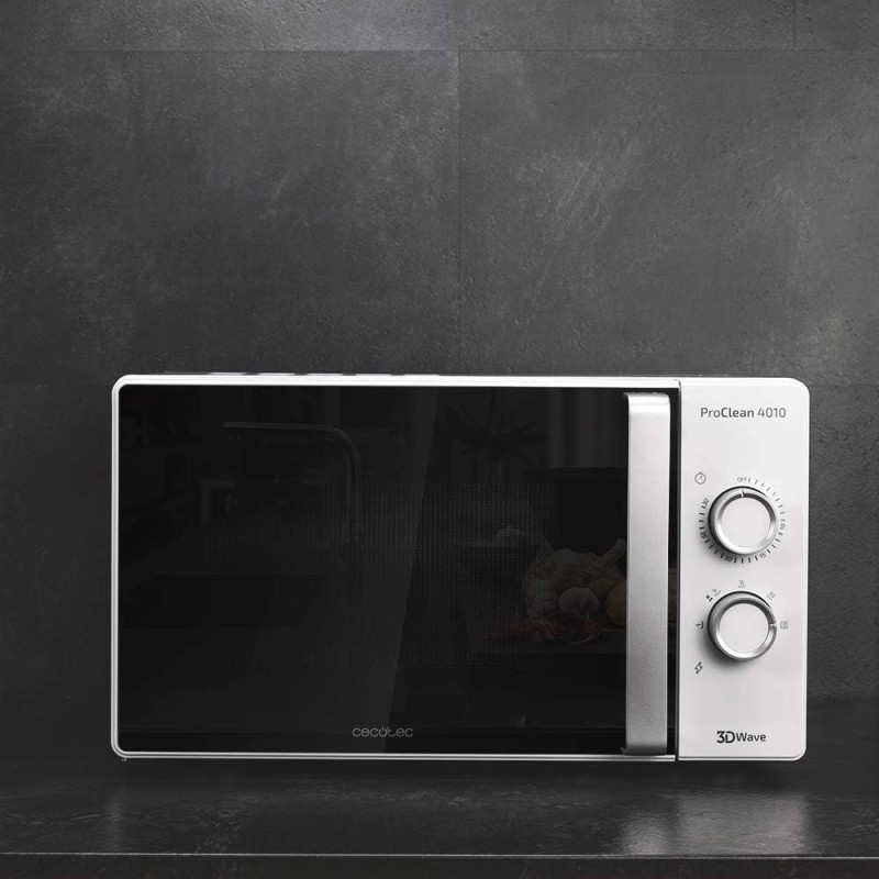 Cecotec Forno a Microonde ProClean 401 da 23 Litri, 700 W, con rivestimento Ready2Clean per una migliore pulizia, tecnologia 3DWave, Design elegante con porta FullCrystal - 23 L Bianco