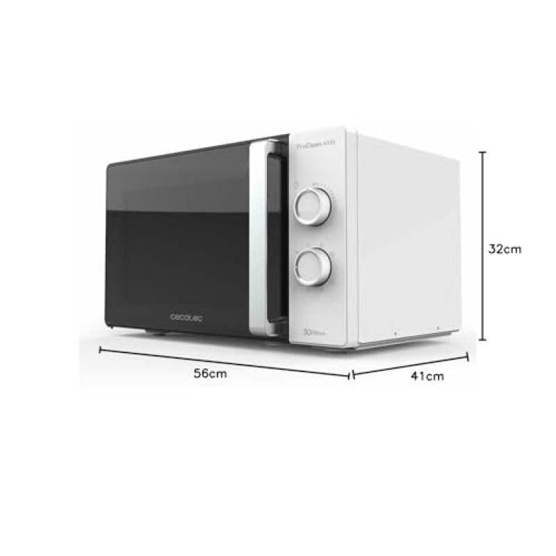 Cecotec Forno a Microonde con Grill ProClean 4110 da 23 Litri, 700W di potenza, 800W di Grill, rivestimento Ready2Clean, tecnologia 3D Wave, timer 30mins, porta Full Crystal - 23 L Bianco