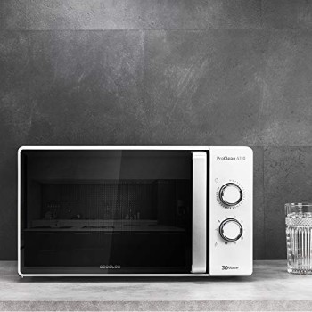 Cecotec Forno a Microonde con Grill ProClean 4110 da 23 Litri, 700W di potenza, 800W di Grill, rivestimento Ready2Clean, tecnologia 3D Wave, timer 30mins, porta Full Crystal - 23 L Bianco
