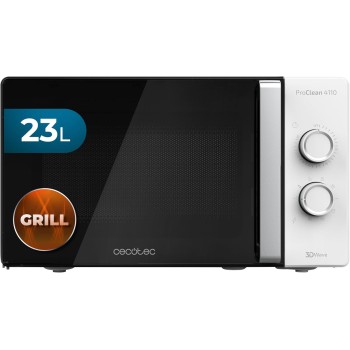Cecotec Forno a Microonde con Grill ProClean 4110 da 23 Litri, 700W di potenza, 800W di Grill, rivestimento Ready2Clean, tecnologia 3D Wave, timer 30mins, porta Full Crystal - 23 L Bianco