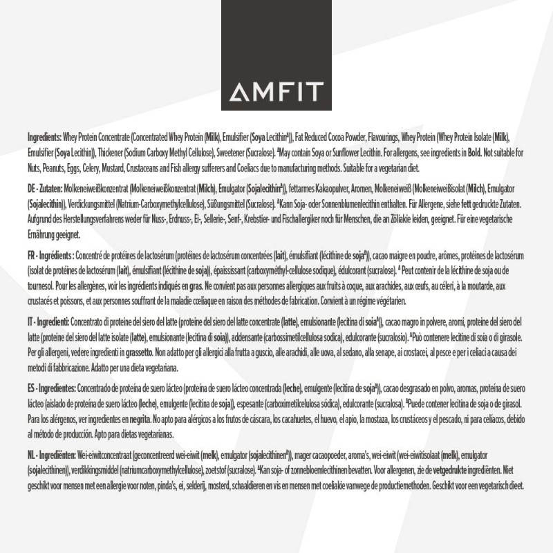 Amfit Nutrition Whey Protein Powder 1kg Chocolate Hazelnut - 1 kg (Confezione da 1)