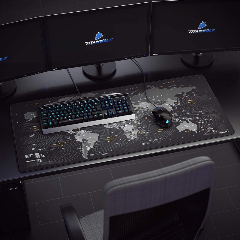 CSL-Computer TITANWOLF - Tappetino per mouse XXL Speed Gaming Titanwolf mappa del mondo 900 x 400 mm – XXL Mousepad – Sottomano grande dimensione – migliora la precisione e la velocità - Größe XXL Typ 5