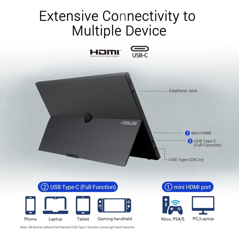 ASUS ZenScreen Touch MB16AMTR Monitor Portatile da 16” pollici (15,6) IPS FHD (1920x1080), Batteria Integrata, Mini-HDMI, Tecnologia Anti-sfarfallio e Filtro Luci Blu, Nero ASUS ZenScreen Touch MB16AMTR Monitor Portatile da 16” pollici (15,6) IPS FHD (1920x1080), Batteria Integrata, Mini-HDMI, Tecnologia Anti-sfarfallio e Filtro Luci Blu, Nero