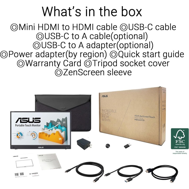 ASUS ZenScreen Touch MB16AMTR Monitor Portatile da 16” pollici (15,6) IPS FHD (1920x1080), Batteria Integrata, Mini-HDMI, Tecnologia Anti-sfarfallio e Filtro Luci Blu, Nero ASUS ZenScreen Touch MB16AMTR Monitor Portatile da 16” pollici (15,6) IPS FHD (1920x1080), Batteria Integrata, Mini-HDMI, Tecnologia Anti-sfarfallio e Filtro Luci Blu, Nero