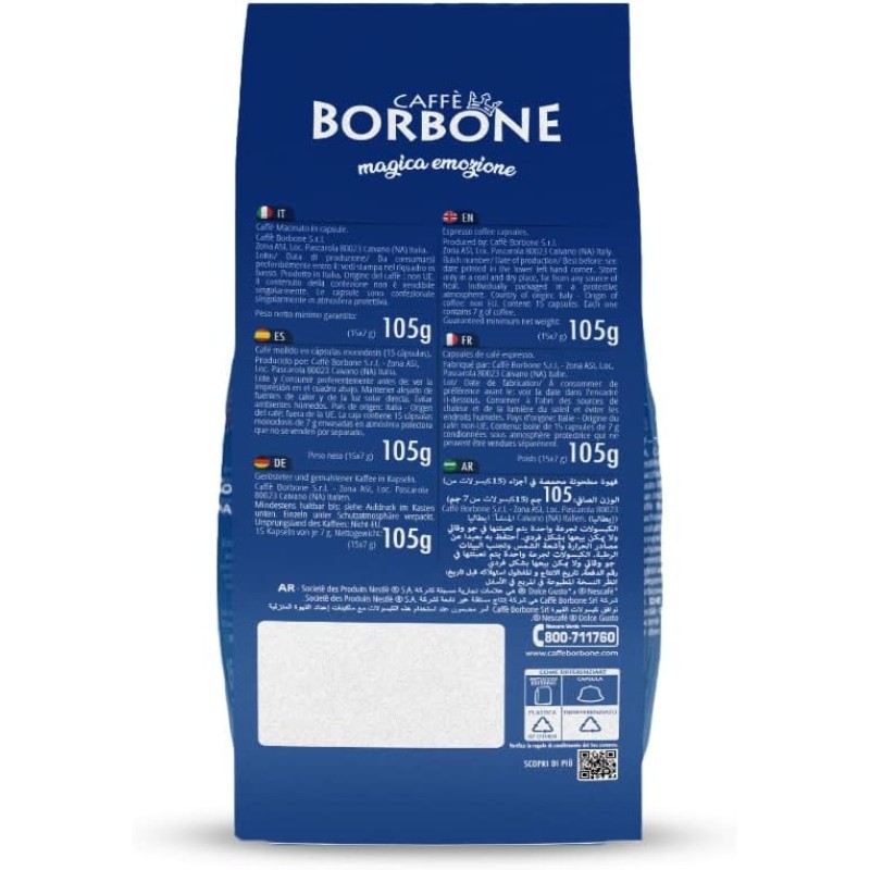 Caffè Borbone Miscela Blu - 90 capsule (6 confezioni da 15) - Compatibili con le Macchine Nescafè* Dolce Gusto* - Miscela Blu