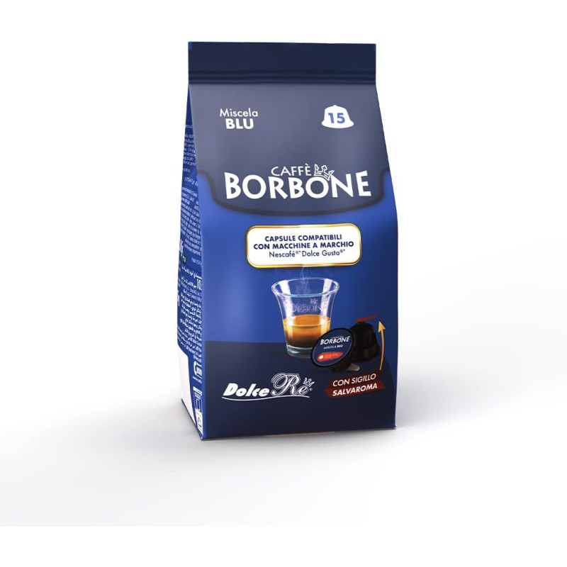 Caffè Borbone Miscela Blu - 90 capsule (6 confezioni da 15) - Compatibili con le Macchine Nescafè* Dolce Gusto* - Miscela Blu