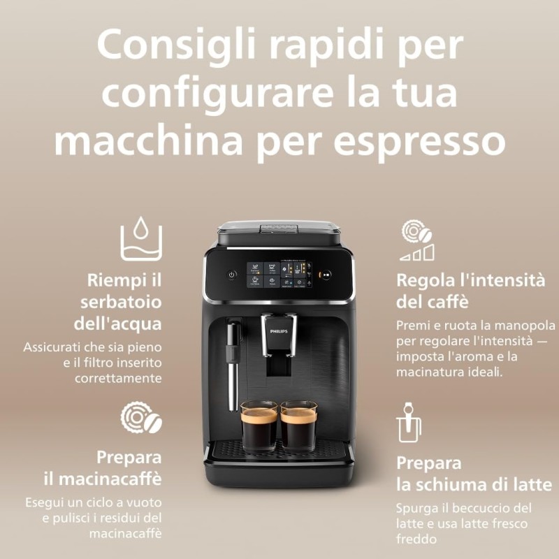 Philips 2200 Series Macchina da Caffè Automatica - Montalatte Classico, Display Touch Intuitivo, Nero Opaco (EP2220/10) - 3 bevande Philips 2200 Series Macchina da Caffè Automatica - Montalatte Classico, Display Touch Intuitivo, Nero Opaco (EP2220/10) - 3 bevande