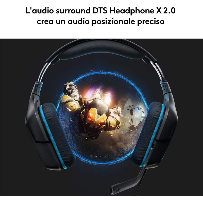 Logitech G G432 Cuffie Gaming Cablate, Audio Surround 7.1, DTS: x 2.0, Driver 50 mm, ‎Jack USB 3.5 mm, Microfono Flip-to-Mute, Leggere, PC/Mac/Xbox One/PS4/Nintendo ‎Switch, Nero/Blu