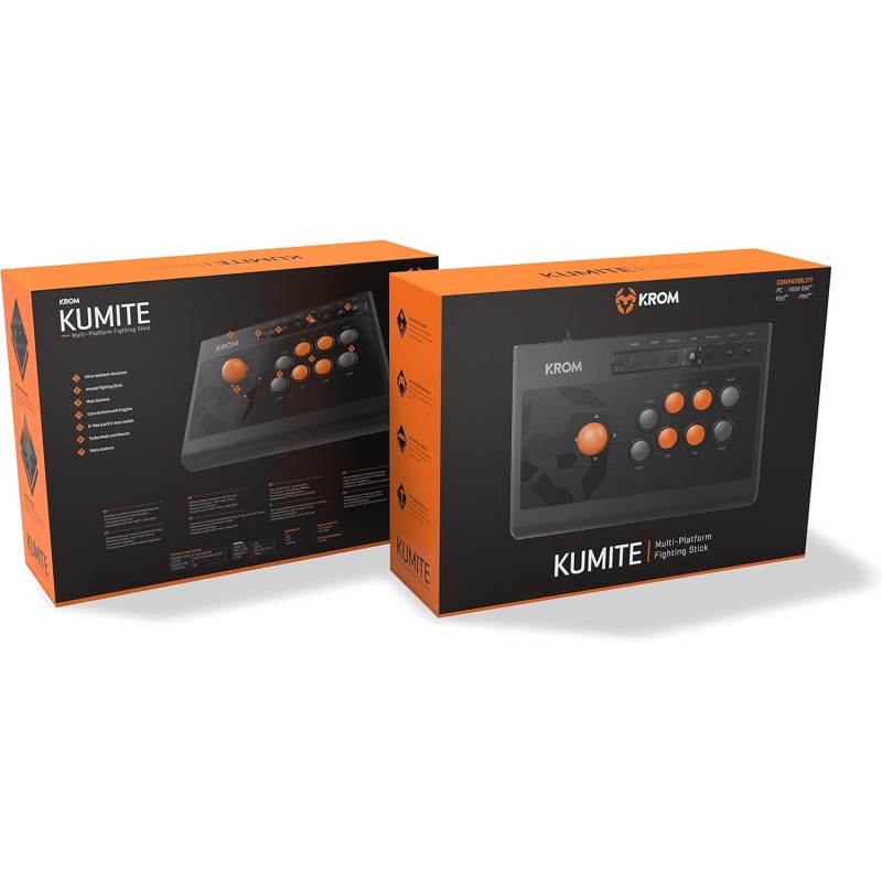 KROM Game controller KUMITE -NXKROMKMT- Gamepad Arcade multipiattaforma, Fighting Stick, compatibile PC, PS3, PS4 è XBOX One, Nero
