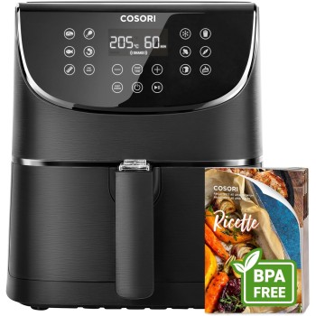 COSORI Friggitrice ad Aria 5,5 Litri, Air Fryer, 1700W, 13 Funzioni, 85% Meno Olio, 75-205°C, Fino al 50% Più Veloce del Forno, 100 Ricette Italiane, Display Digitale, CP158 Nero - 5.5L Nero Opaco
