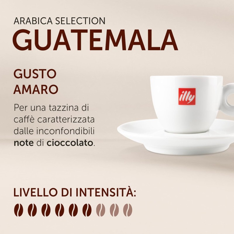 illy, Caffè in Capsule Iperespresso Arabica Selection Guatemala, 100% Arabica con Note di Cioccolato, Gusto Amaro e Intenso, 6 Confezioni da 18 (108 Capsule Totali)