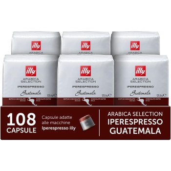 illy, Caffè in Capsule Iperespresso Arabica Selection Guatemala, 100% Arabica con Note di Cioccolato, Gusto Amaro e Intenso, 6 Confezioni da 18 (108 Capsule Totali)
