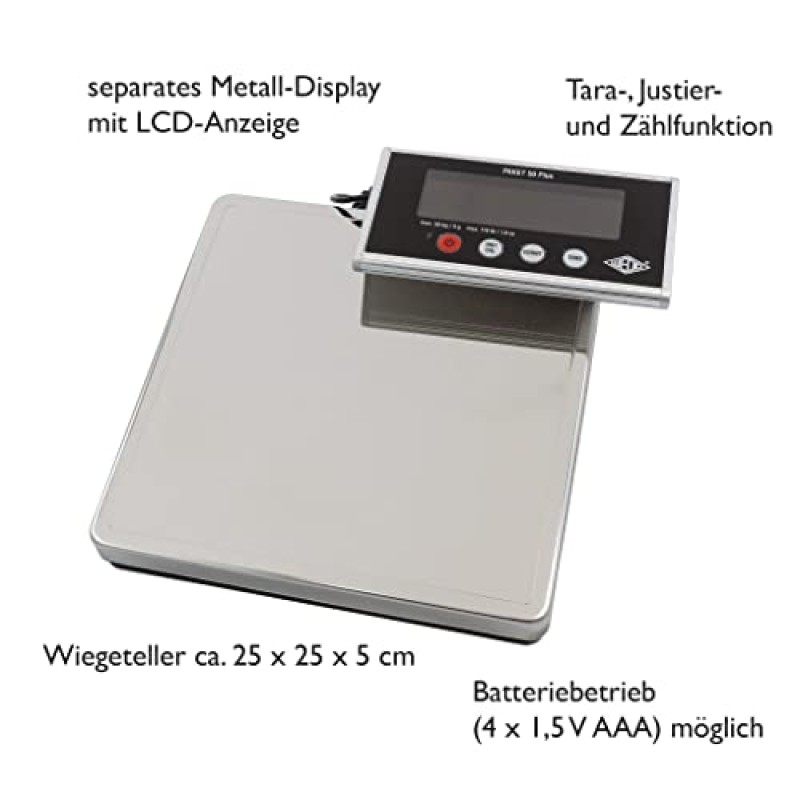 Bilancia per pacchi 50 Plus 50 kg/5 g incl. alimentatore di rete, argento/nero