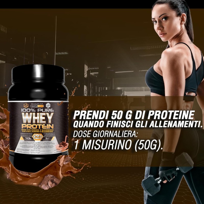 Healthy FUSION Whey protein 100% pura | Proteine whey + collagene + magnesio | Proteine del siero di latte isolate per lo sviluppo muscolare | Massa muscolare pulita | 1000 g (Cioccolato) Healthy FUSION Whey protein 100% pura | Proteine whey + collagene + magnesio | Proteine del siero di latte isolate per lo sviluppo muscolare | Massa muscolare pulita | 1000 g (Cioccolato)