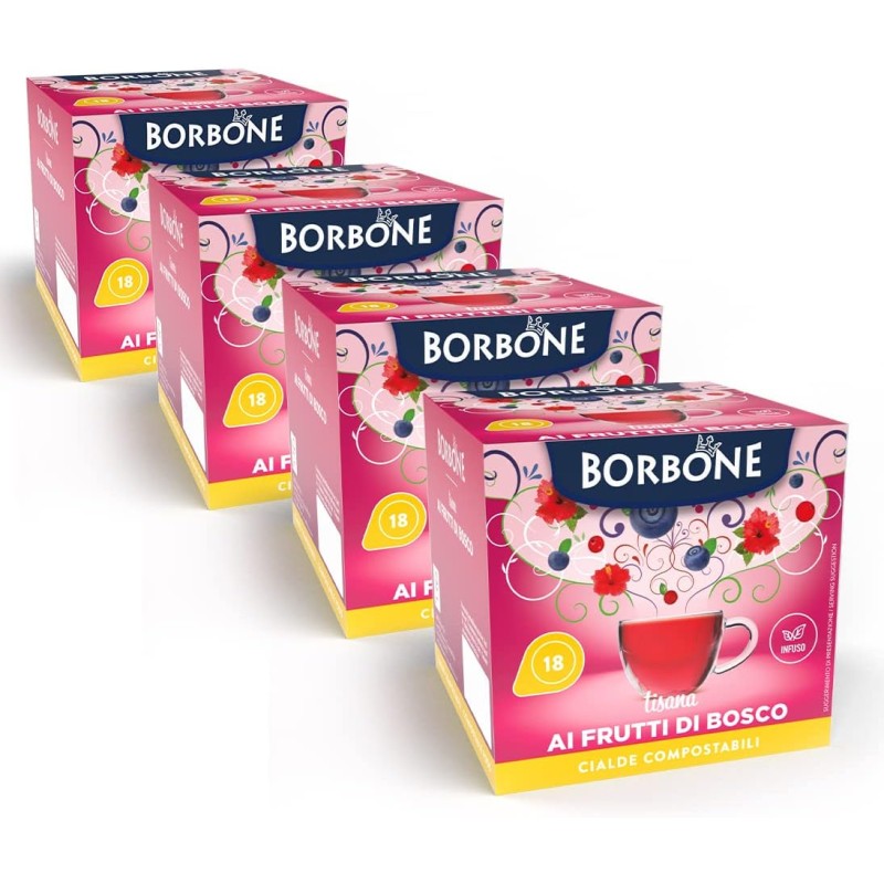 Caffè Borbone Tisana ai Frutti di Bosco - 72 cialde (4 astucci da 18 cialde) - Sistema ESE - Tisana ai Frutti di Bosco